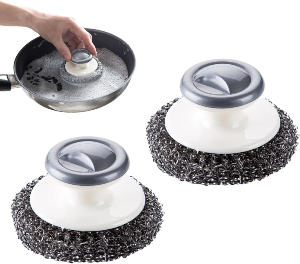 Stainless Steel Wool Scrubber with Handle (pk 2)
